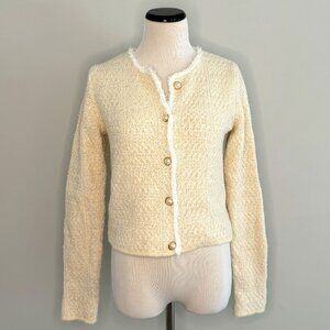 Mango - Knitted Cardigan with Jewel Button - Cream - XS